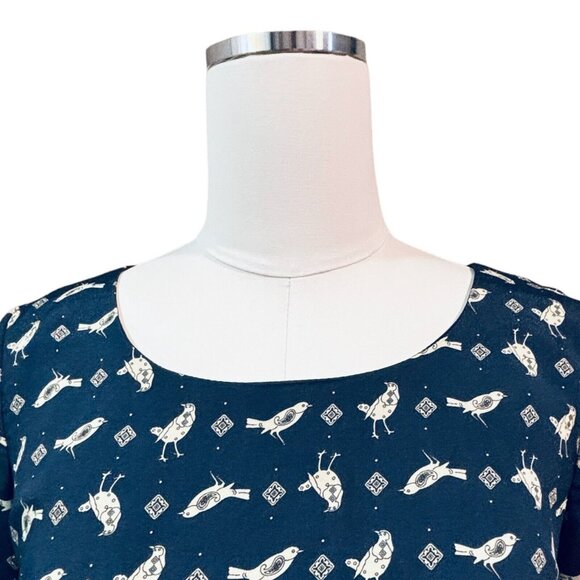 LILY ROSE Womens Shirt Dress Size Medium Bird Navy Blue Preppy Casual Shift Mini - Picture 14 of 16